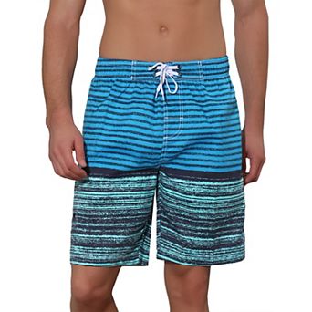 Men's Color Block Stripes Pattern Drawstring Waist Swimwear Shorts