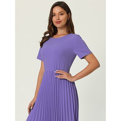 Women's Pleated Dresses Midi Short Sleeve Work A-Line Dress