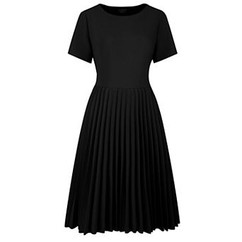 Women's Pleated Dresses Midi Short Sleeve Work A-line Dress