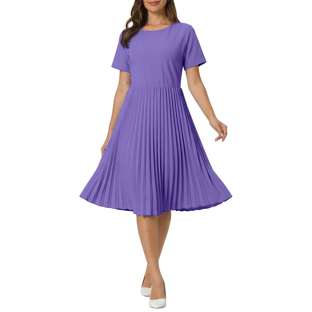 Women's Pleated Dresses Midi Short Sleeve Work A-Line Dress