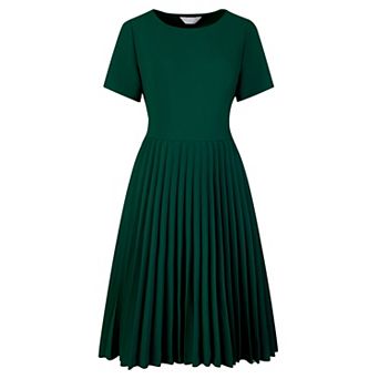 Women's Pleated Dresses Midi Short Sleeve Work A-line Dress