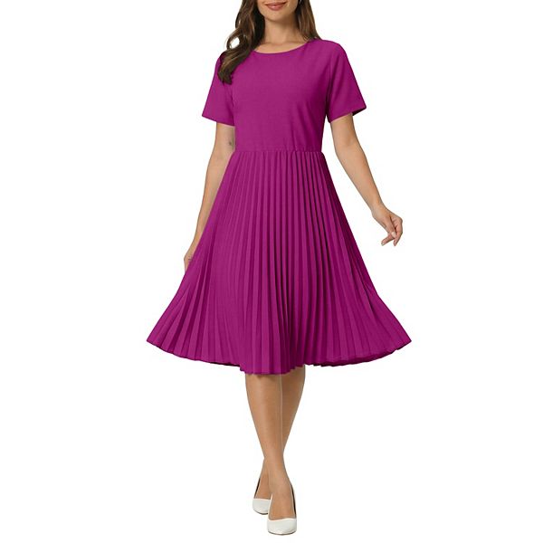 Women's Pleated Dresses Midi Short Sleeve Work A-Line Dress