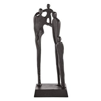 Brown Cast Iron Abstract Family Of Four Together Tabletop Figurine Sculpture For Desks Or Shelves