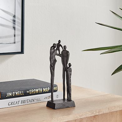 Brown Cast Iron Abstract Family Of Four Together Tabletop Figurine Sculpture For Desks Or Shelves