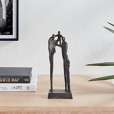 Brown Cast Iron Abstract Family Of Four Together Tabletop Figurine Sculpture For Desks Or Shelves