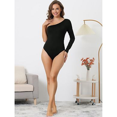 Women's One Piece Bodysuit One Shoulder Stretchy Long Sleeve Bodycon Leotard Jumpsuit
