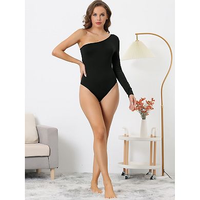 Women's One Piece Bodysuit One Shoulder Stretchy Long Sleeve Bodycon Leotard Jumpsuit