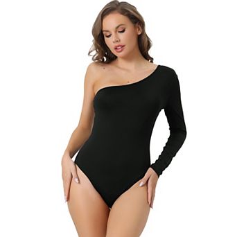 Women's One Piece Bodysuit One Shoulder Stretchy Long Sleeve Bodycon Leotard Jumpsuit