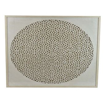 40 Inch Wall Art Decor, Carved Cutout Design, Natural Fiber, Gray Frame