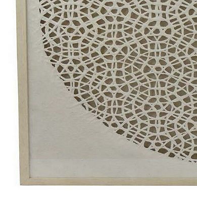40 Inch Wall Art Decor, Carved Cutout Design, Natural Fiber, Gray Frame