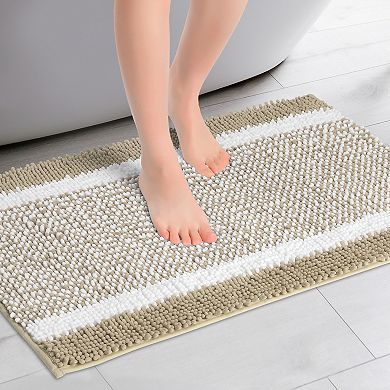 Striped Bathroom Rug Mat Non-Slip Soft Plush Shaggy Bath Carpet 20" x 32"