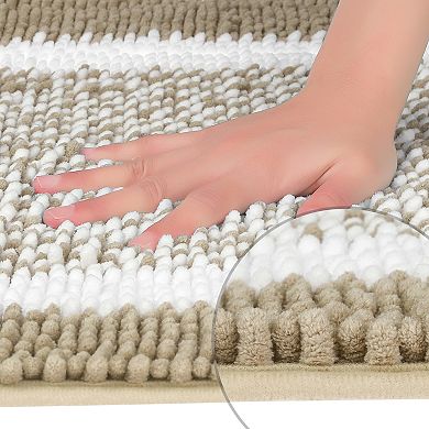 Striped Bathroom Rug Mat Non-Slip Soft Plush Shaggy Bath Carpet 20" x 32"