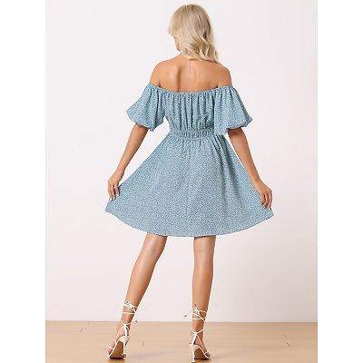 Women's Off The Shoulder Dresses Casual Puffy Sleeve Mini Floral Dress