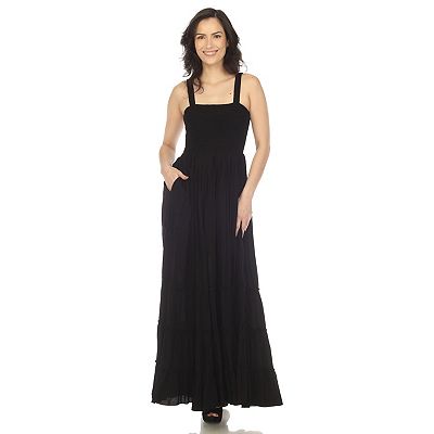 White Mark Women's Smocked Ruffle Maxi Dress, Yellow, Small
