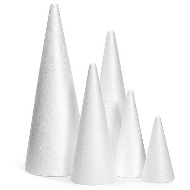 18 Pack Foam Cones For Crafts, Holiday Decorations, 5 Assorted Sizes (4.3-12")