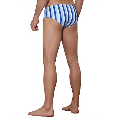 Men's Elastic Waist Contrast Color Stripe Printed Swim Briefs