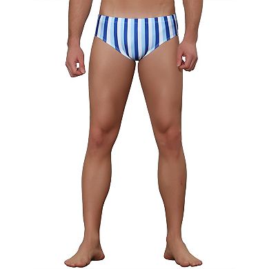 Men's Elastic Waist Contrast Color Stripe Printed Swim Briefs