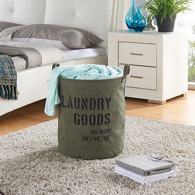 Army Canvas Bucket Style Collapsible Laundry Basket