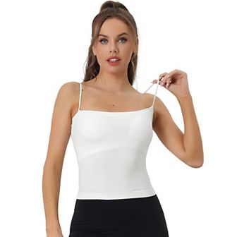 Women's Bandeau Camisole Spaghetti Strap Tank Top, Build In Bra Padded Sleeveless