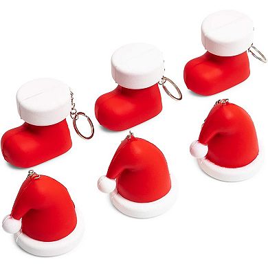 6 Pack Christmas Keychains Charms Pendant Santa Boot & Hat Stocking Stuffer