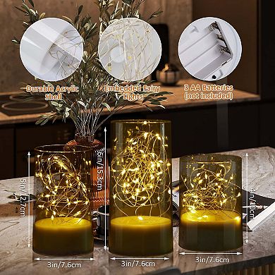 3pcs Acrylic Shell Pillar Led Candles With 13-key Remote Timer