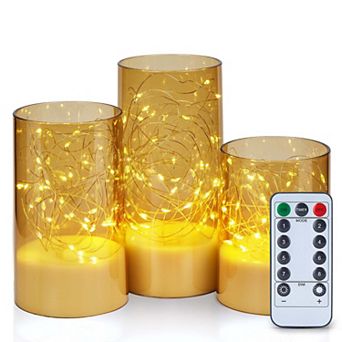 3 pc Acrylic Shell Pillar Led Candles With 13-key Remote Timer
