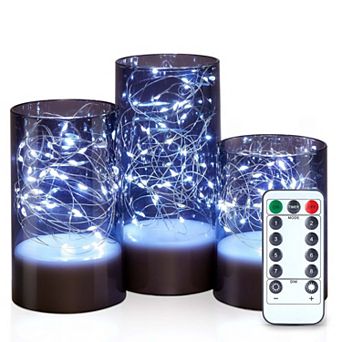 3 pc Acrylic Shell Pillar Led Candles With 13-key Remote Timer