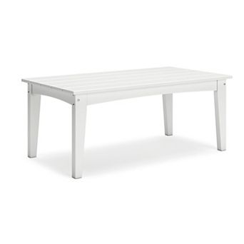 Fini 44 Inch Outdoor Coffee Table, Slatted Top, Modern Style, White Finish