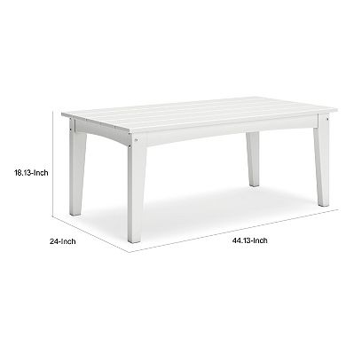Fini 44 Inch Outdoor Coffee Table, Slatted Top, Modern Style, White Finish