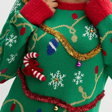 Women's Jollidays Long Sleeve Garland Mini Sweaterdress