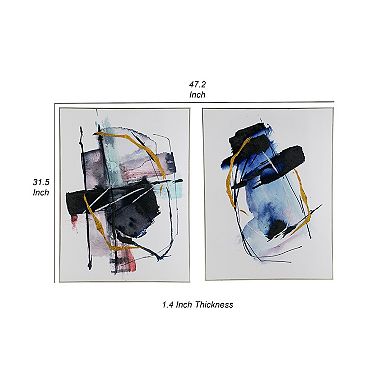 24 X 32 Abstract Wall Art Set Of 2, Black And Blue Painting, Silver Wood