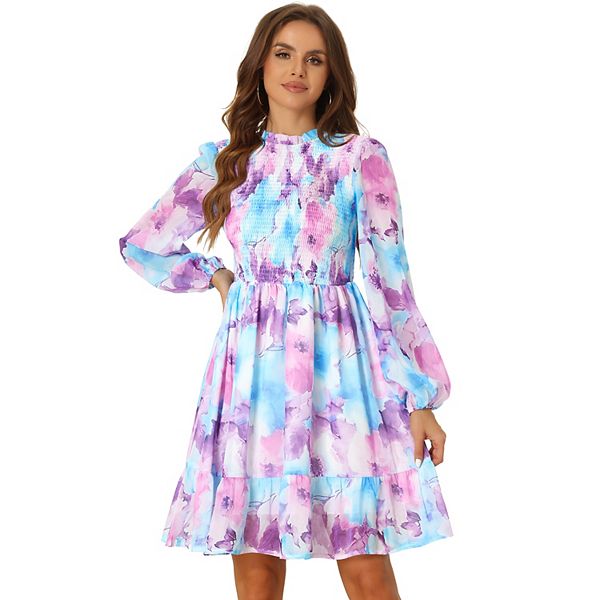 Double Take Full Size Floral Ruffle Hem Smocked Dress