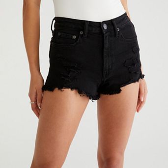 Juniors' Aeropostale High Rise Destroy Black Shorty