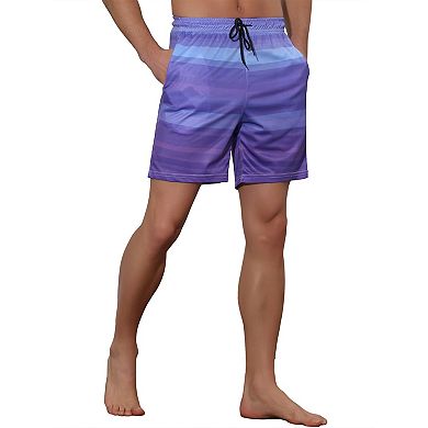 Men's Drawstring Waist Colorful Pattern Hawaiian Swim Board Shorts