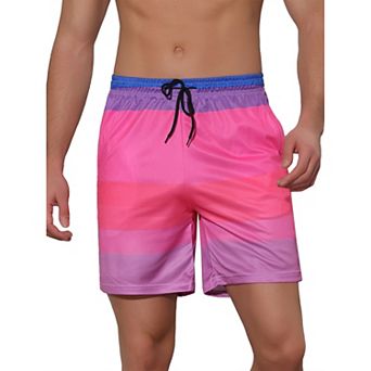 Men's Drawstring Waist Colorful Pattern Hawaiian Swim Board Shorts