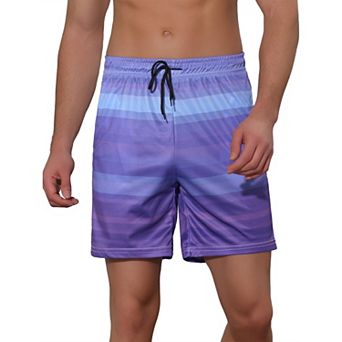 Men's Drawstring Waist Colorful Pattern Hawaiian Swim Board Shorts
