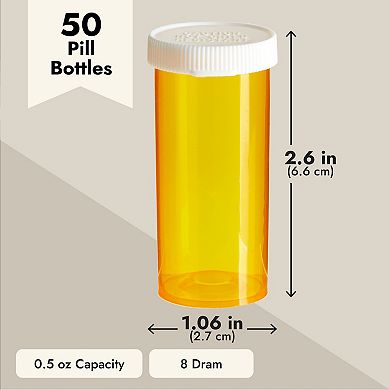 50 Pcs Empty Pill Bottles With Caps Prescription Pharmacy Vial 8 Dram Containers