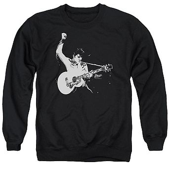 Elvis Presley Black And White Guitarman Adult Crewneck Sweatshirt