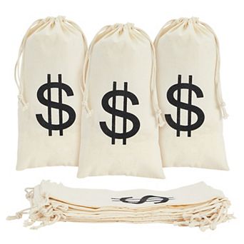 12-pack Money Bag Pouch With Drawstring Closure And Dollar Sign Symbol, 4.7"x9"