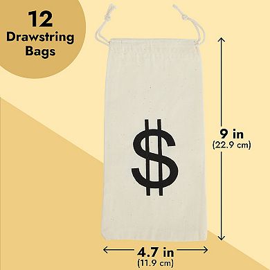 12-pack Money Bag Pouch With Drawstring Closure And Dollar Sign Symbol, 4.7"x9"