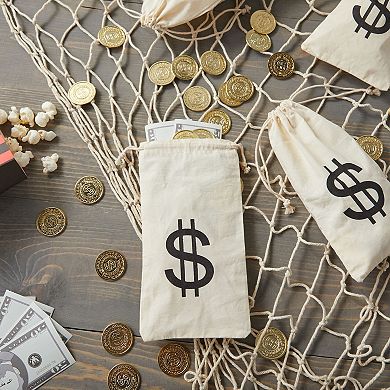 12-pack Money Bag Pouch With Drawstring Closure And Dollar Sign Symbol, 4.7"x9"
