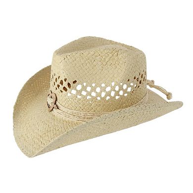 CTM Women's Western Straw Cowboy Hat with Heart Concho