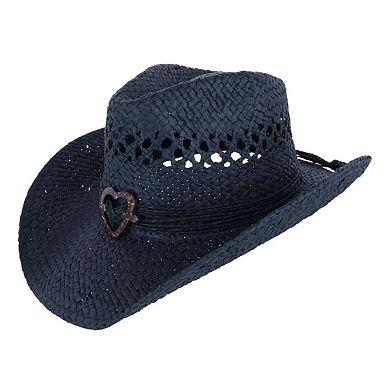 CTM Women's Western Straw Cowboy Hat with Heart Concho
