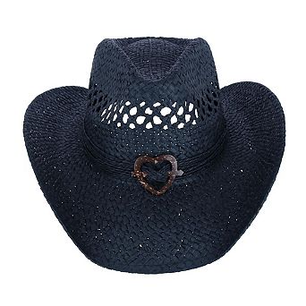 CTM Women's Western Straw Cowboy Hat with Heart Concho