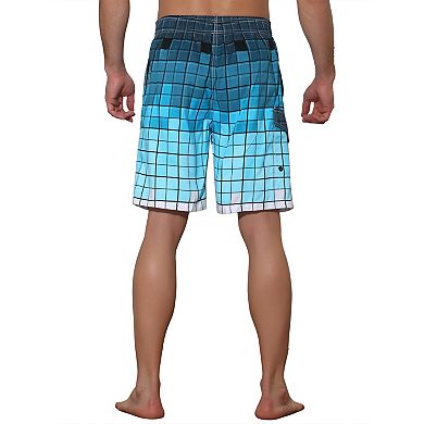 Men's Hawaiian Drawstring Waist Color Block Plaid Board Shorts