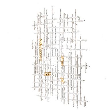 Rio 32 Inch Wall Art Decor, White And Gold Geometric Abstract Design, Iron