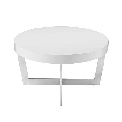 Tini 55 Inch Coffee Table, Oval Shaped Top, Metal Frame, White Finish