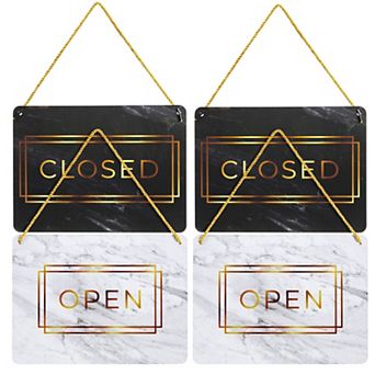 2 Pack Double Sided Open Closed Sign For Business Door, Gold Marble, 11.5 X 8.5"