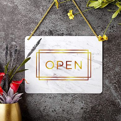 2 Pack Double Sided Open Closed Sign For Business Door, Gold Marble, 11.5 X 8.5"