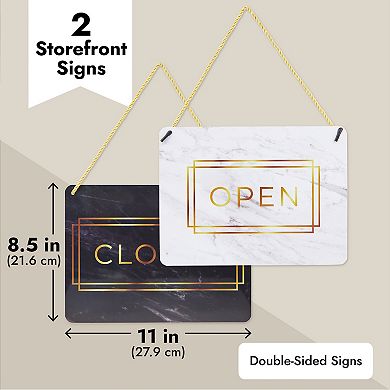 2 Pack Double Sided Open Closed Sign For Business Door, Gold Marble, 11.5 X 8.5"